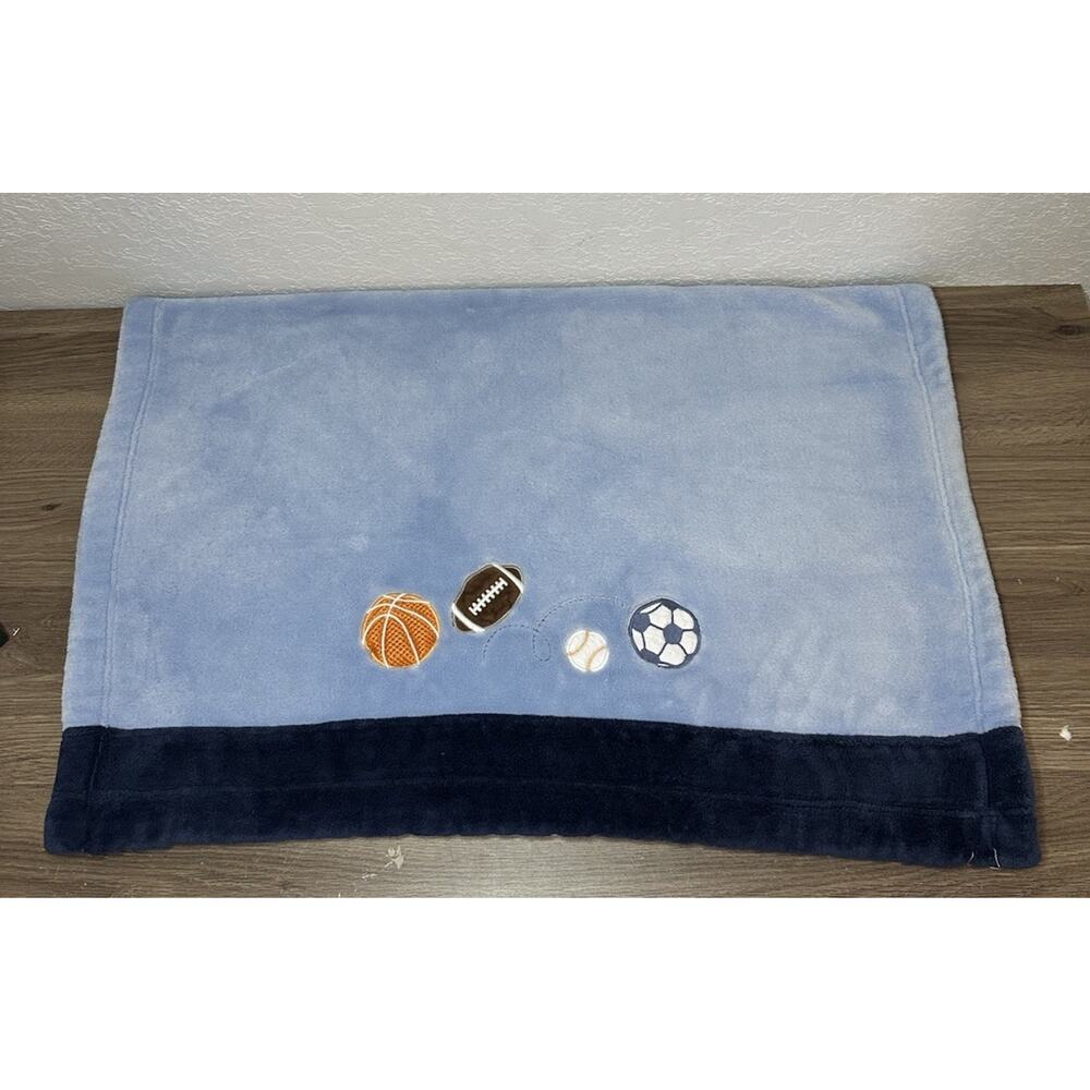 Lambs & Ivy Blanket Sports Sport Blue Blanket Fleece Football Balls Basketball